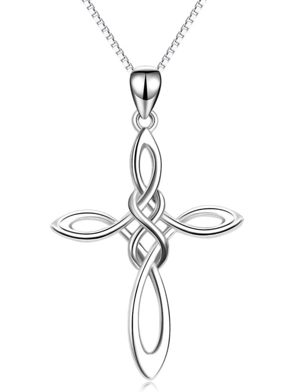 Women's White Celtic Knot Cross Sterling Birthstone Polished Infinity Necklace